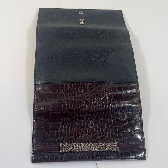 Brighton Wallet Checkbook Organizer Brown Black Leather Reptile Croc Motif - Picture 8 of 16